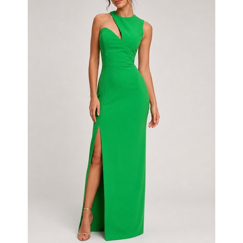Amanda Uprichard Green Asymmetrical Cutout Gown Slit Evening Maxi Dress XS USA